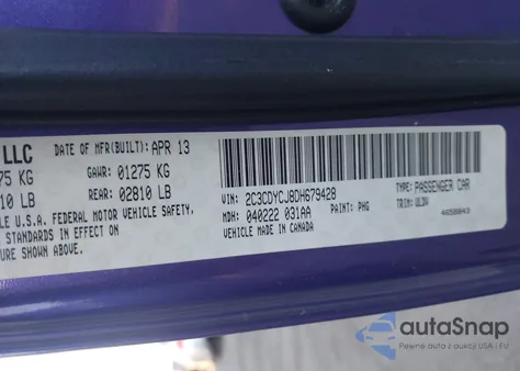 2013 Dodge Challenger Srt8 z USA, uszkodzony, nr VIN 2C3CDYCJ8DH679428